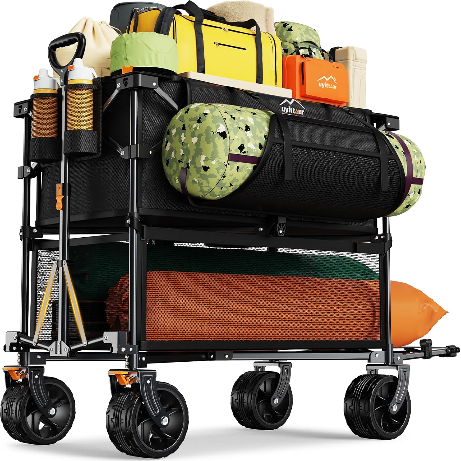 Foldable 50''L Extra Long Double Decker Wagon for Sport 400L Collapsible Heavy Duty Wagon Cart