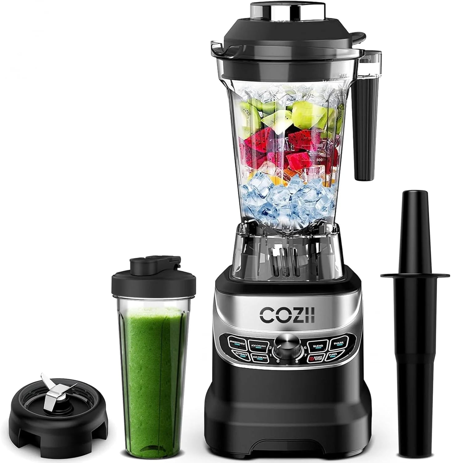 COZII Commercial Blender 2000 Peak Watt, Countertop Blenders for Kitchen,64 Oz Pitcher/21-Oz To-go Cup