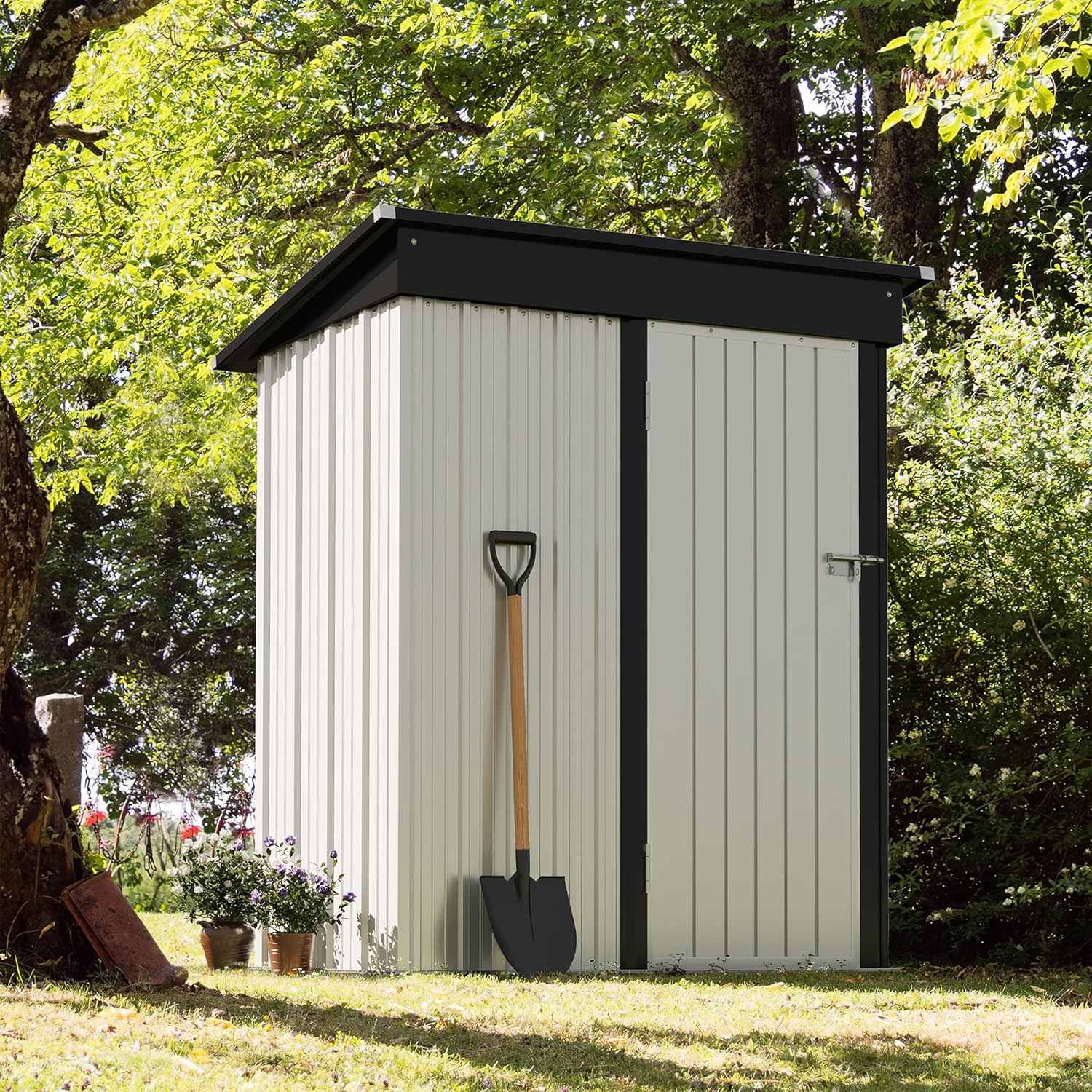 Devoko Outdoor Storage Shed 5 x 3 FT Lockable Metal Garden Shed Steel Anti-Corrosion Storage House with Single Lockable Door for Backyard Outdoor Patio