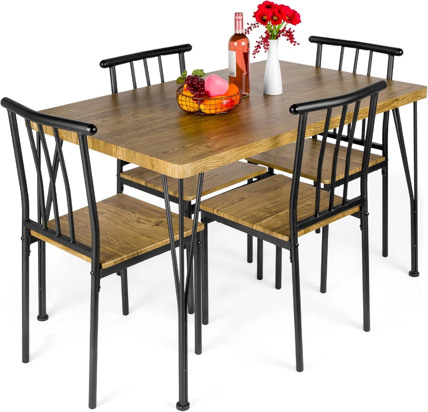 Best Choice Products 5 Piece Metal and Wood Indoor Modern Rectangular Dining Table Furniture Set