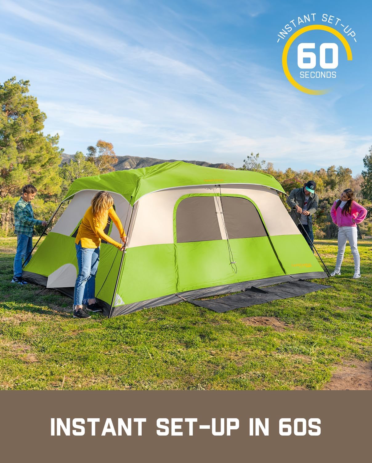 Portable camping tent for 4/6/8/10 people with instant cabin and rainproof and windproof