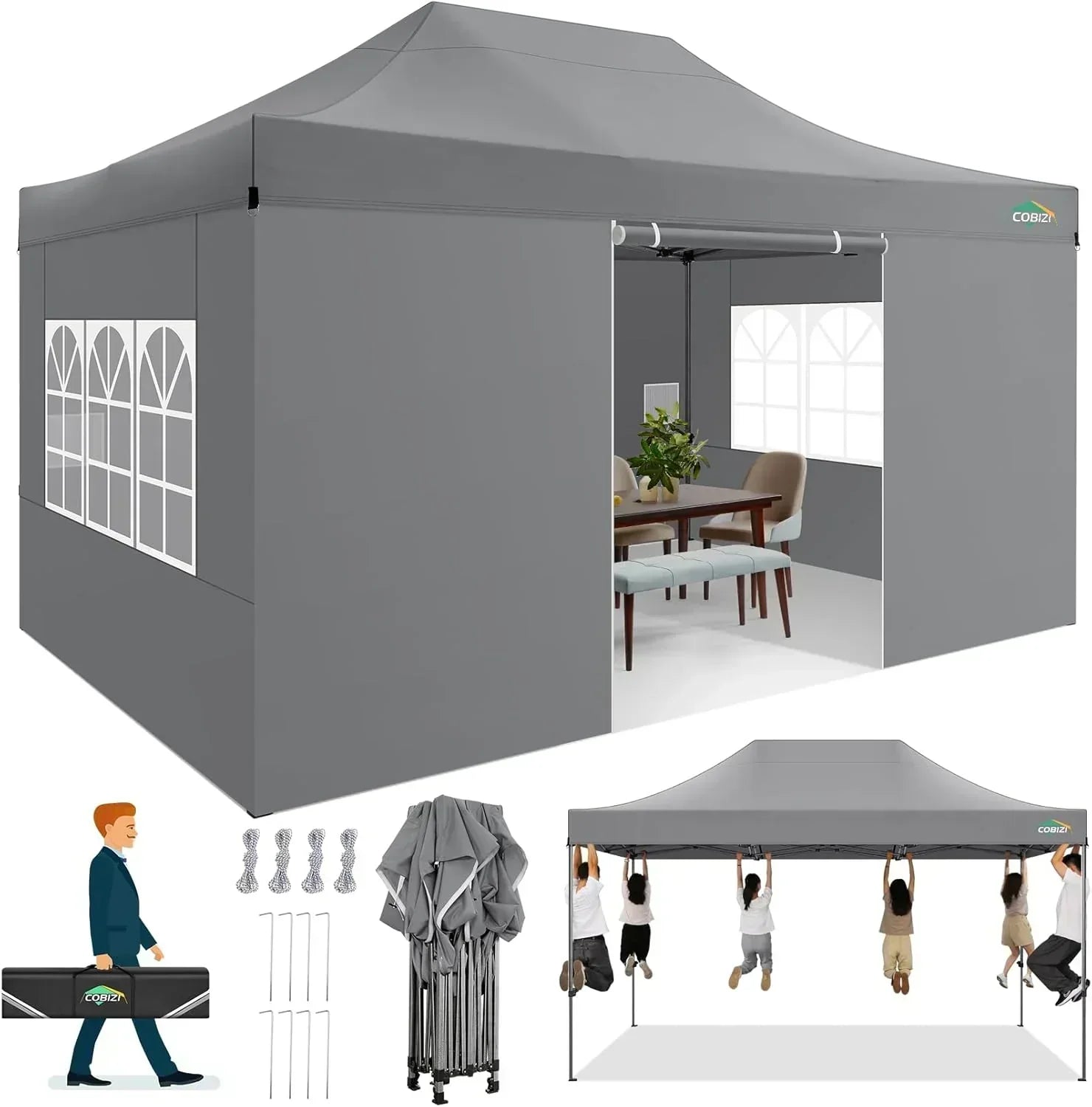 COBIZI 10x20 Heavy Duty Pop up Canopy Tent 6 sidewalls Commercial Canopy Wedding Party Tents