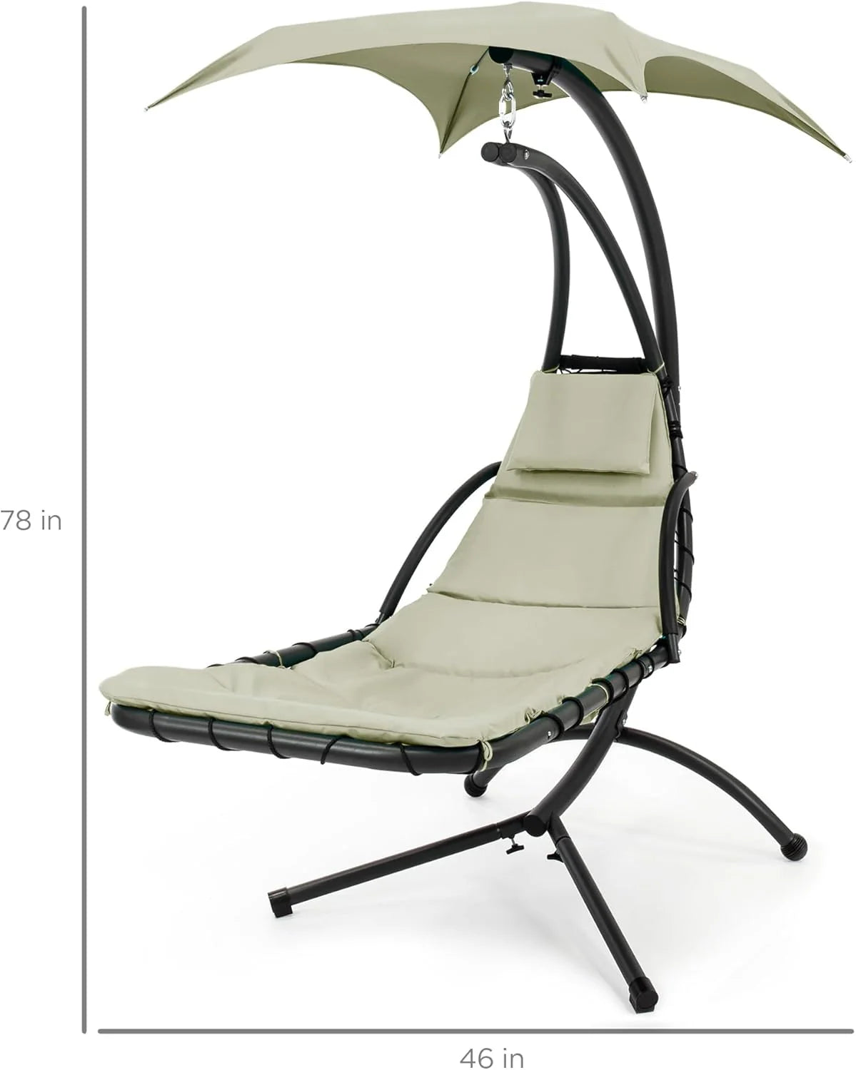 Best Choice Products Outdoor Hanging Curved Steel Chaise Lounge Chair Swing w/Built-in Pillow and Removable Canopy - Teal