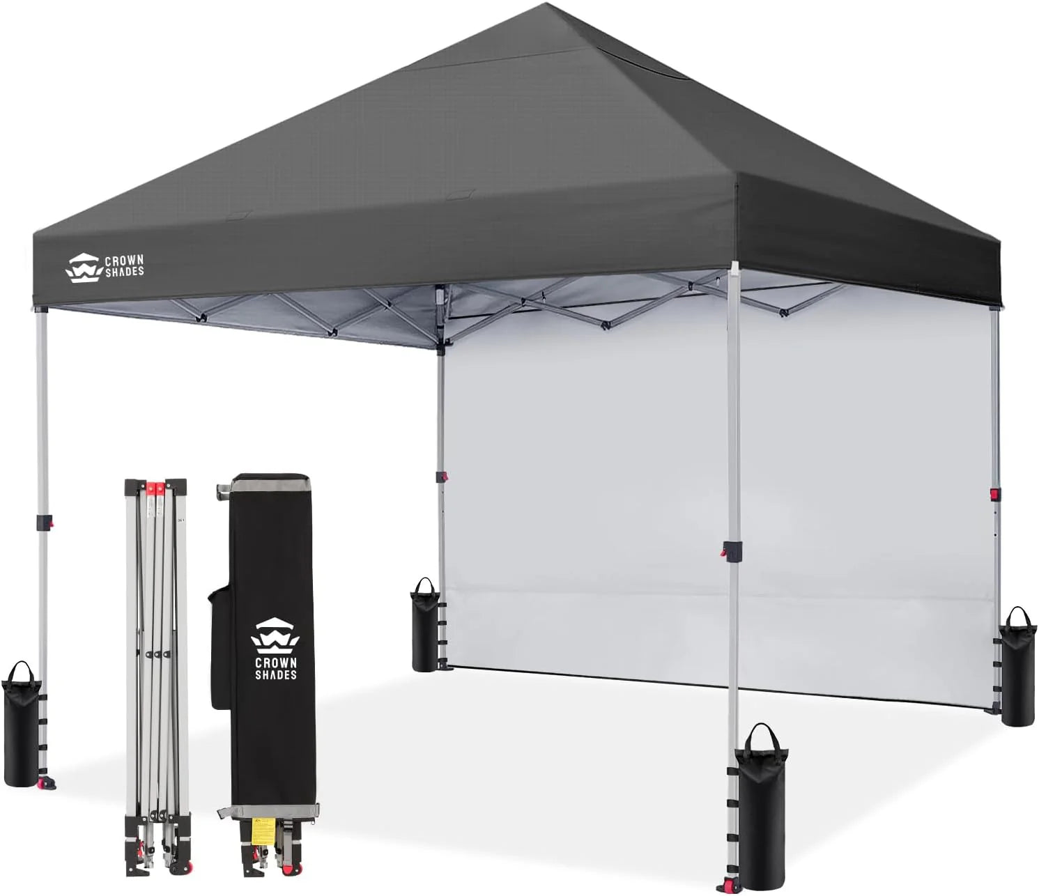 CROWN SHADES 10x10 Pop Up Canopy with 1 Side Wall - Beach Tent with One Push Setup - Outdoor Sun Shade for Events, Parties, Camping - Gazebo with STO-N-Go Cover Bag (White)
