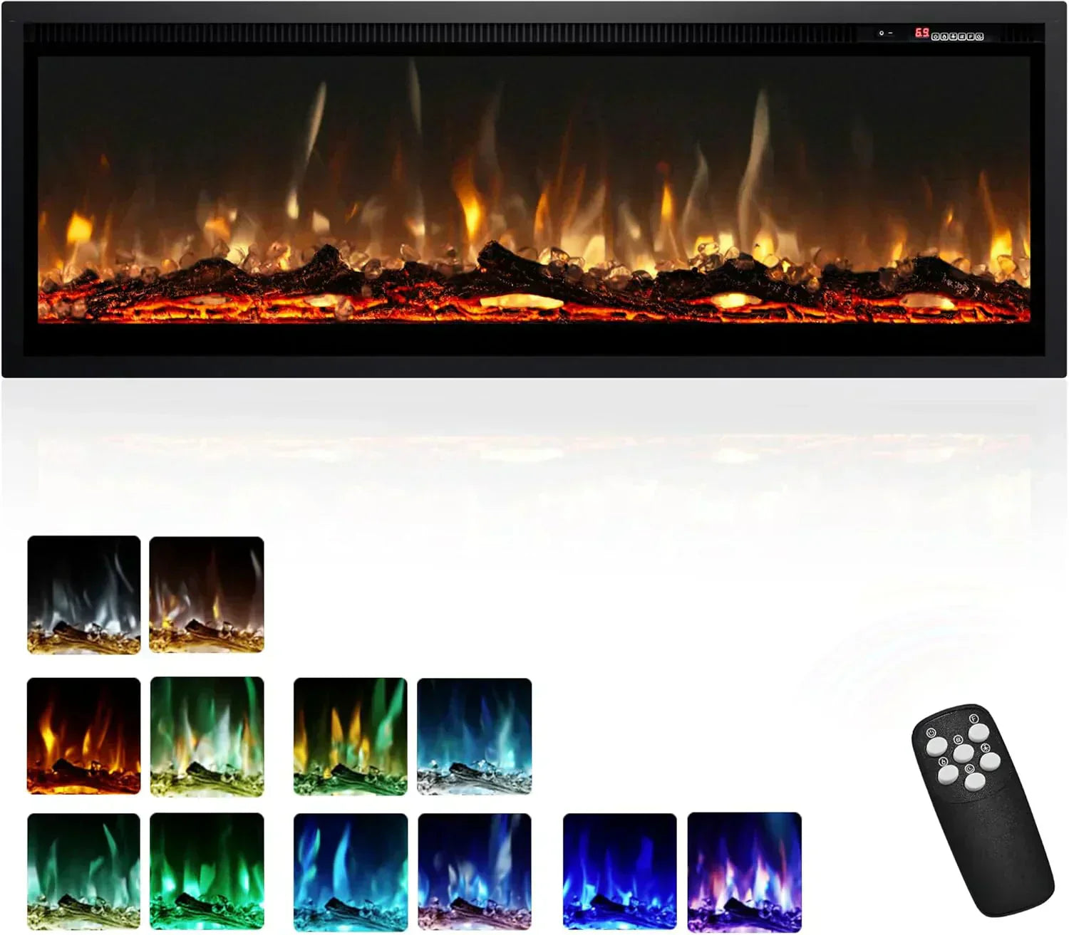 EUHOMY 50 Inch Electric Fireplace Wall Recessed Adjustable Flame Color Fireplace Heater