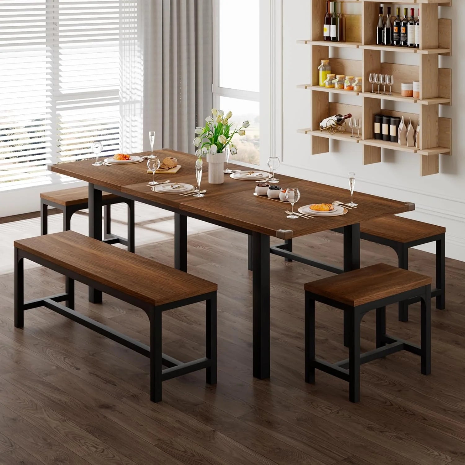 Feonase 5 Piece Dining Table Set for 4-8 People 63 Large Extendable Kitchen Table Set