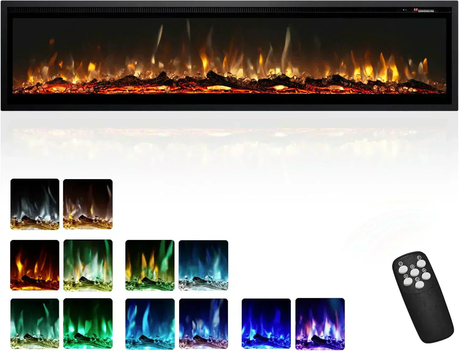 EUHOMY 50 Inch Electric Fireplace Wall Recessed Adjustable Flame Color Fireplace Heater
