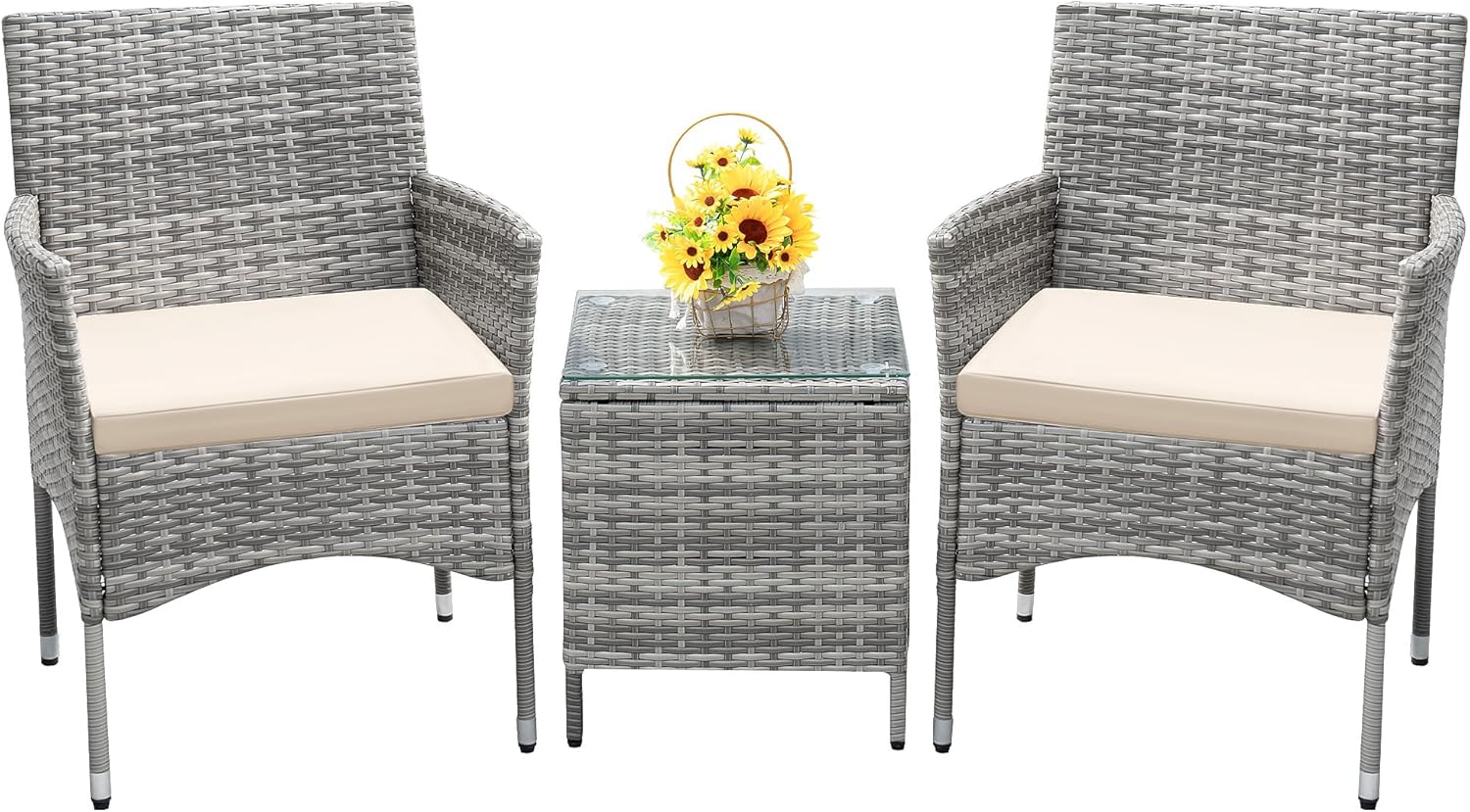 Devoko Patio Porch Furniture Sets 3 Pieces PE Rattan Wicker Chairs Outdoor Garden Furniture Sets