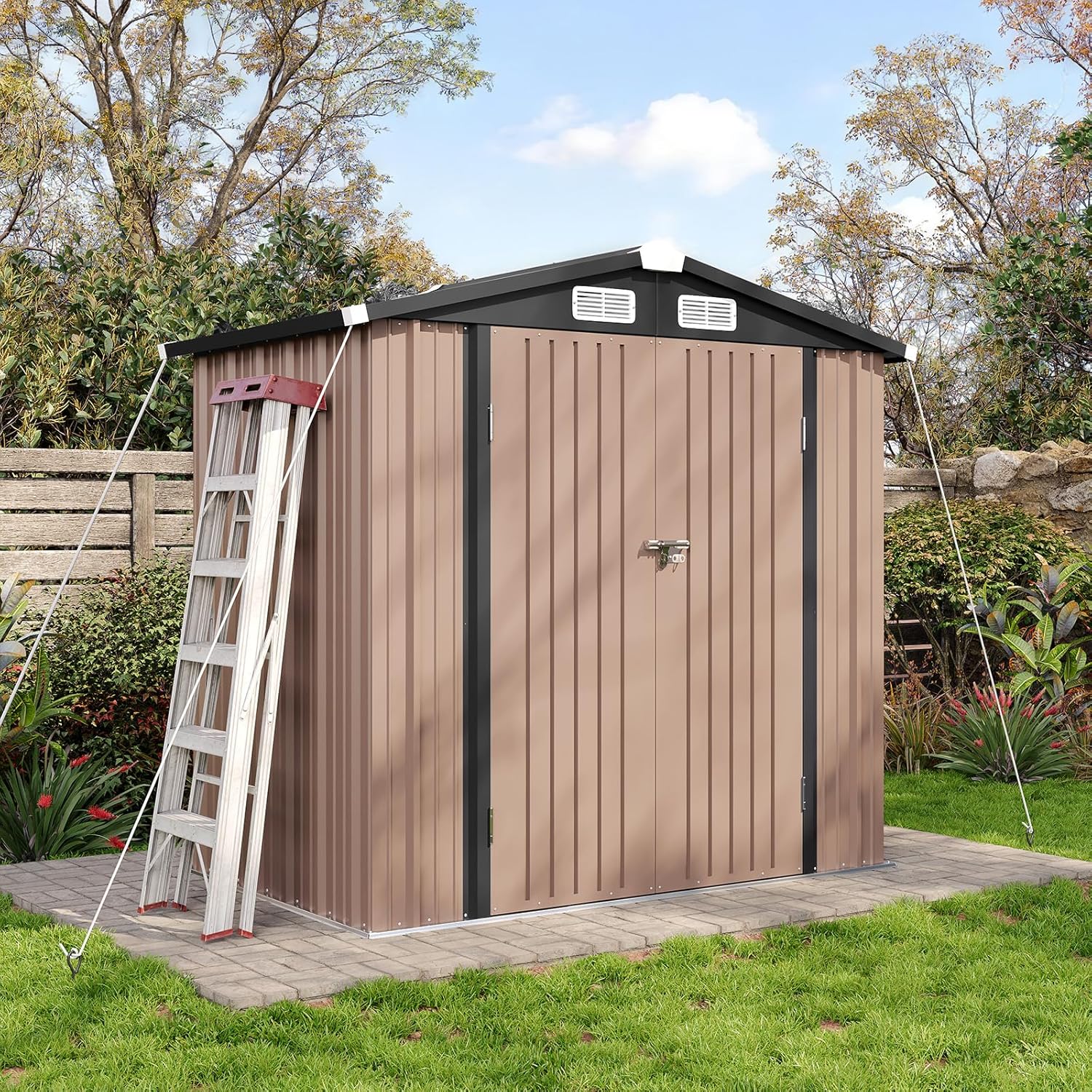 Aoxun 6.2x4ft Shed Outdoor Storage Shed with Lockable Door Metal Garden Tool Shed