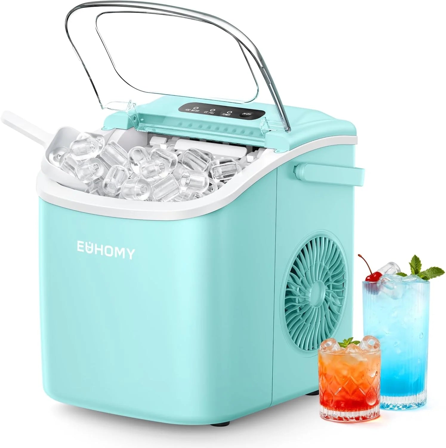 EUHOMY Countertop Ice Maker Machine with Handle, 26lbs in 24Hrs, 9 Ice Cubes Ready in 6 Mins, Auto-Cleaning Portable Ice Maker with Basket and Scoop, for Home/Kitchen/Camping/RV. (Black)