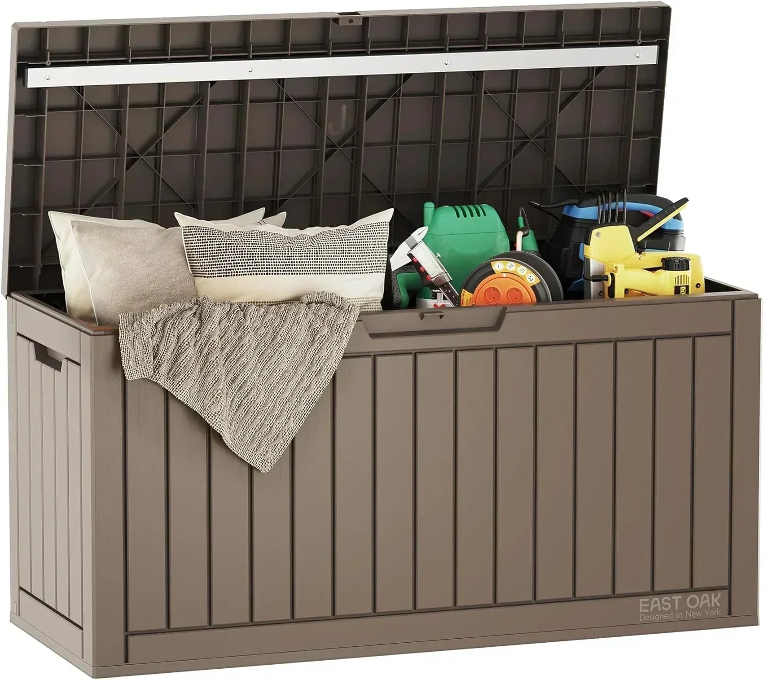 EAST OAK Outdoor Storage Box 60 Gallon Deck Box Indoor and Outdoor Use Waterproof Resin Storage