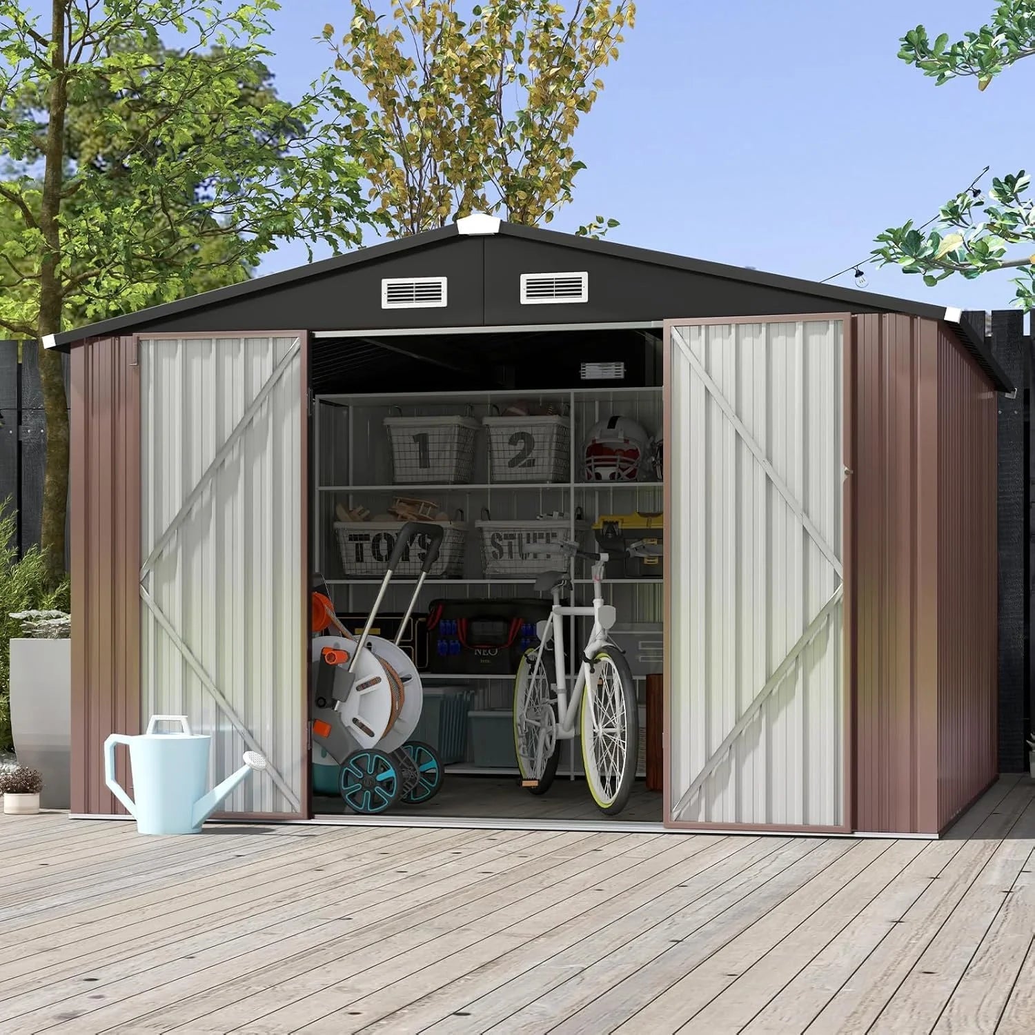 Aoxun 6.2x4ft Shed Outdoor Storage Shed with Lockable Door Metal Garden Tool Shed