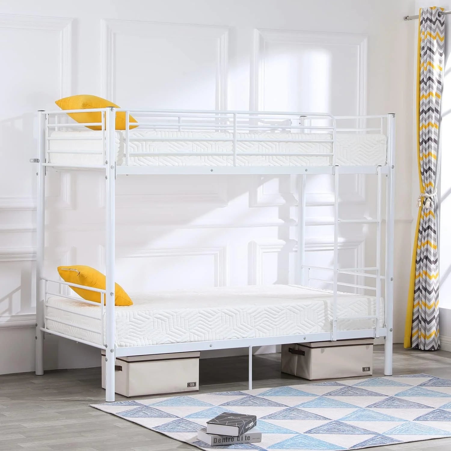 Bonnlo Bunk Bed Twin Over Twin for Kids/Teens/Adults Heavy Duty 2 Decker Bed with Flat Ladder