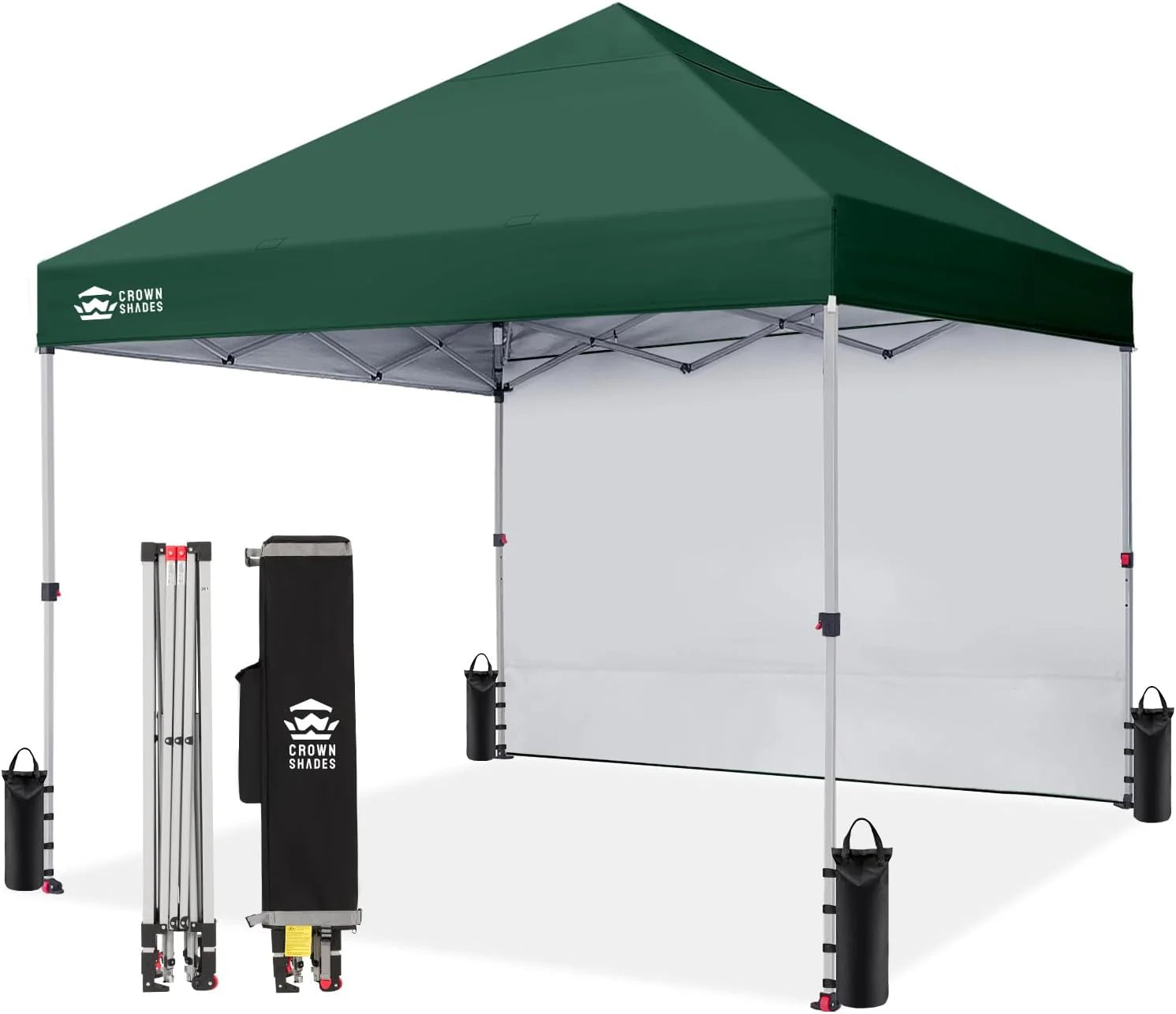 CROWN SHADES 10x10 Pop Up Canopy with 1 Side Wall - Beach Tent with One Push Setup - Outdoor Sun Shade for Events, Parties, Camping - Gazebo with STO-N-Go Cover Bag (White)