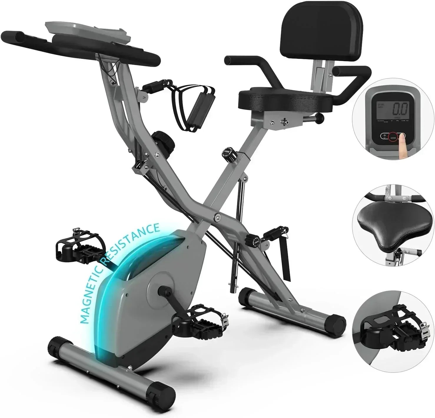 Foldable Exercise Bike Stationary Bikes  5 IN 1 Indoor Workout Cycling Bike Quiet Magnetic Resistance