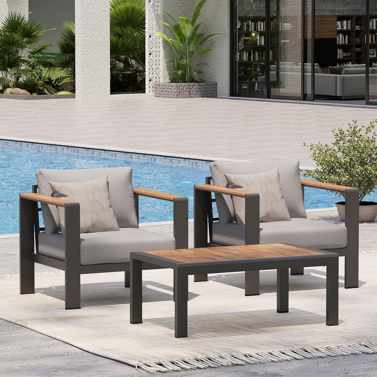 Aluminum Outdoor Patio Furniture Set with Coffee Table, 4 Piece Patio Conversation Sets with Washable Thick Cushions