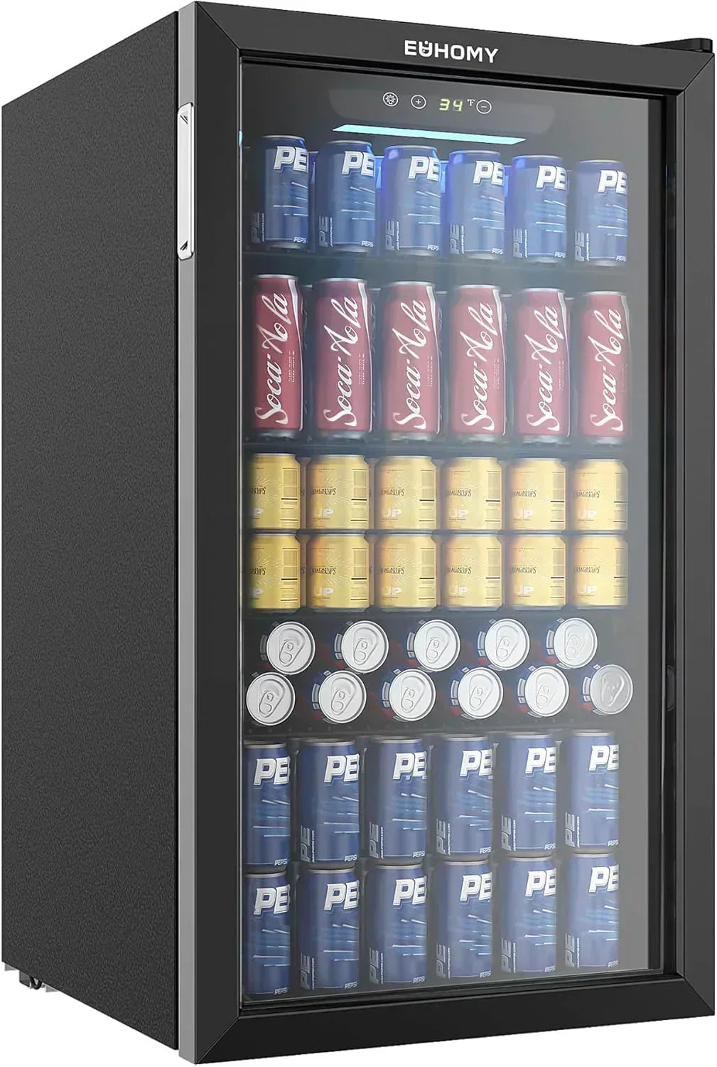 EUHOMY Beverage Refrigerator Cooler 130 Can Mini Fridge with Glass Door Beverage Cooler