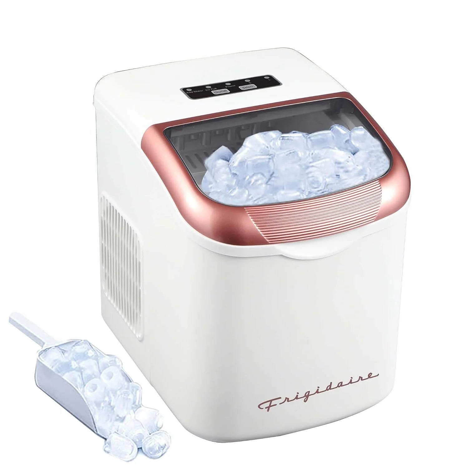 FRIGIDAIRE Retro Compact Ice Maker Machine, Bullet Ice, 26 lb per Day (BlackRoseGold)
