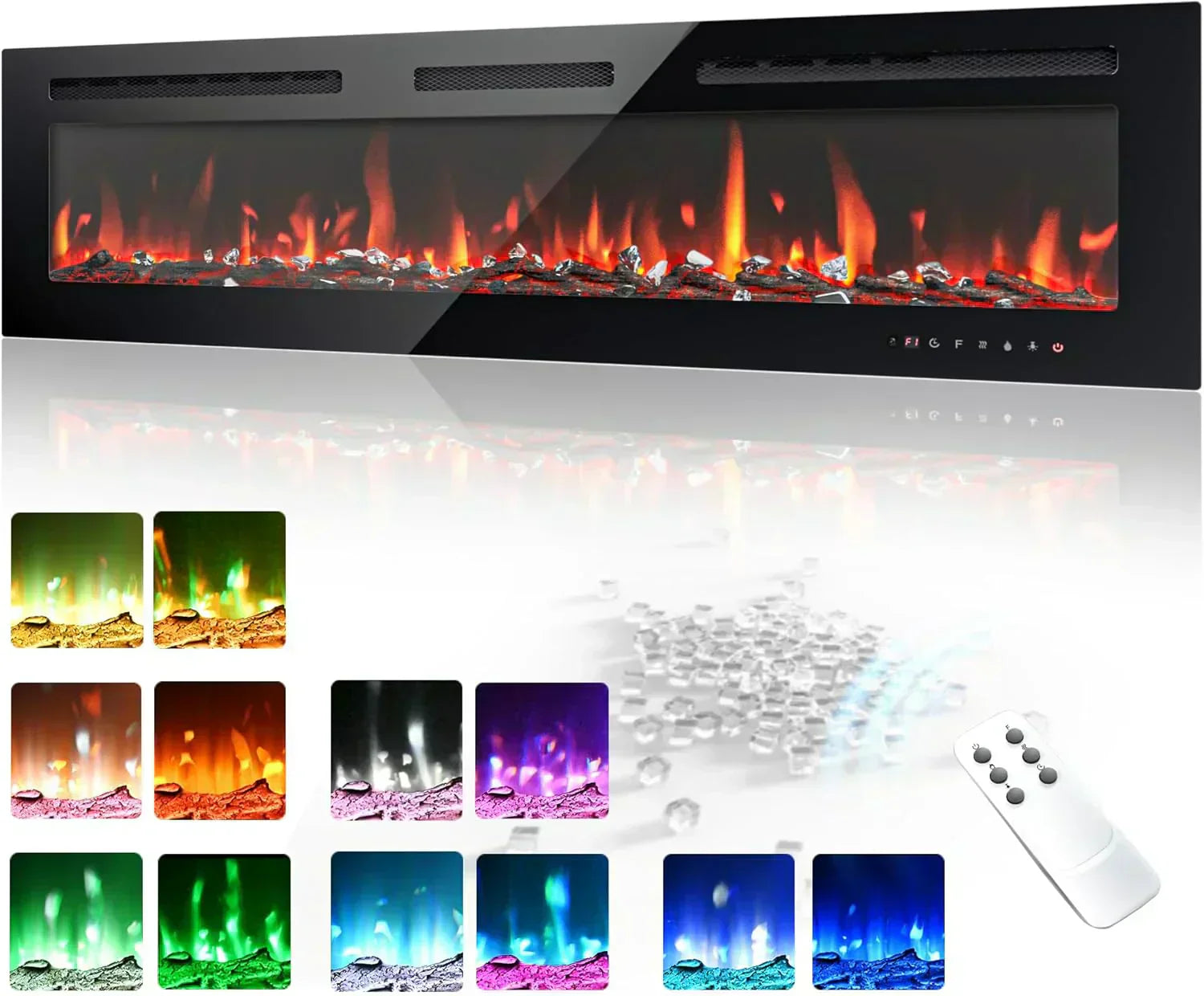 EUHOMY 50 Inch Electric Fireplace Wall Recessed Adjustable Flame Color Fireplace Heater