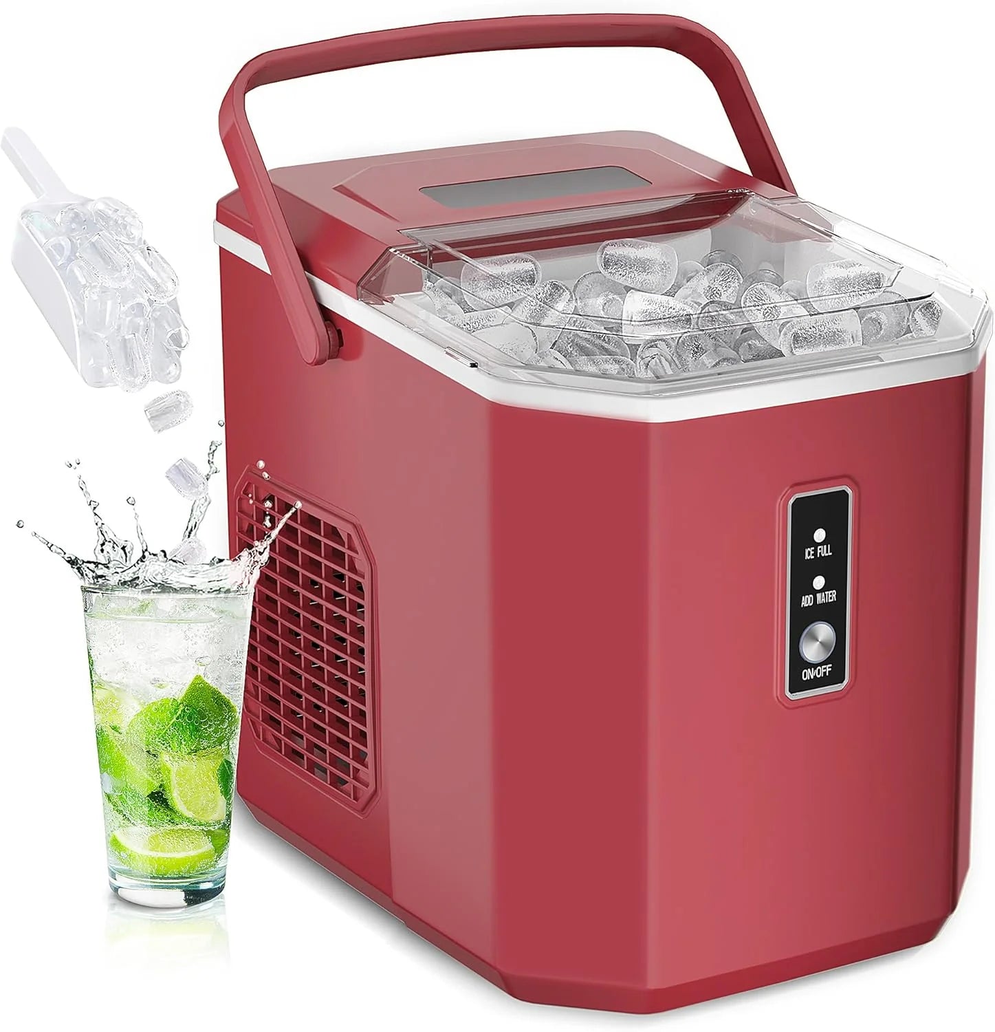 EUHOMY Ice Maker Countertop, 9 Cubes Ready in 6 Mins, 26lbs/24H, Self-Cleaning, Portable Ice Maker Machine with Carry Handle, Basket and Scoop, 2 Sizes of Bullet Ice for Home, Kitchen, Office