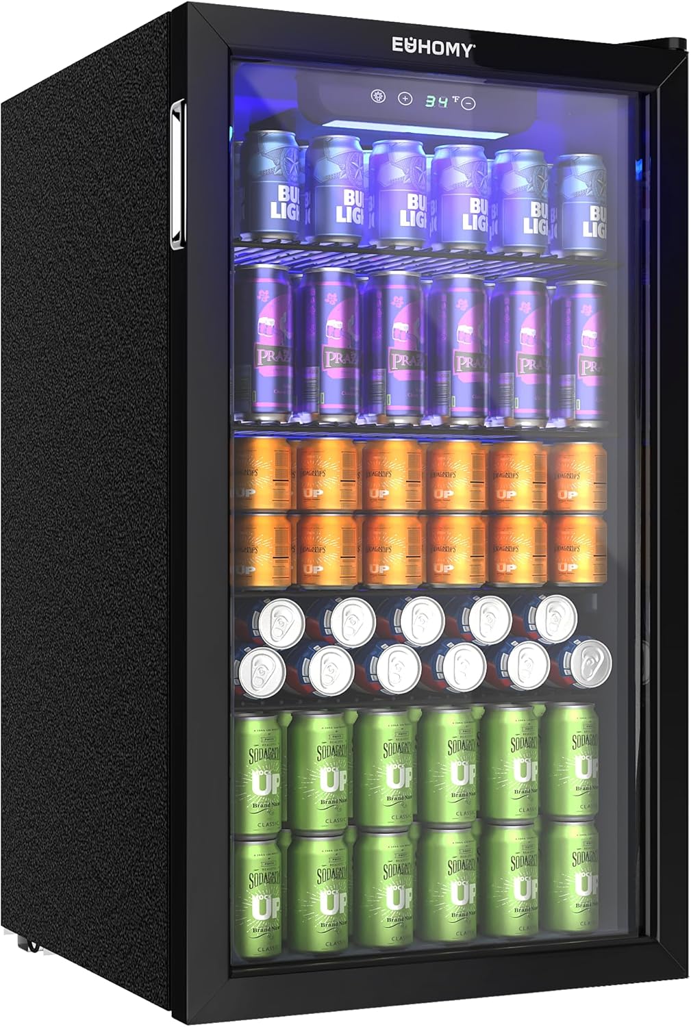 EUHOMY Beverage Refrigerator Cooler 130 Can Mini Fridge with Glass Door Beverage Cooler