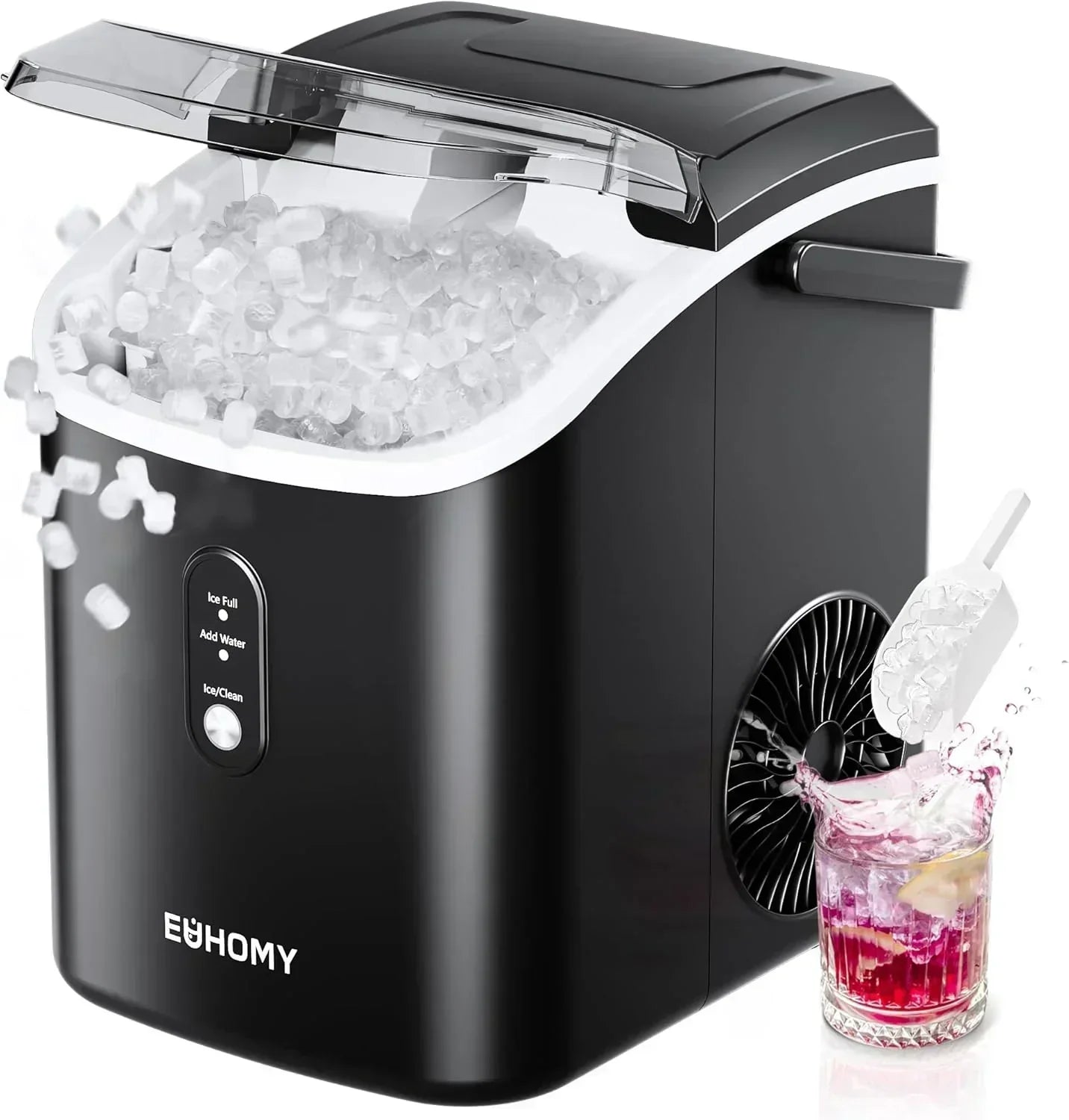 EUHOMY Nugget Ice Maker Countertop with Handle Ready 34lbs Per Day Removable Top Cover