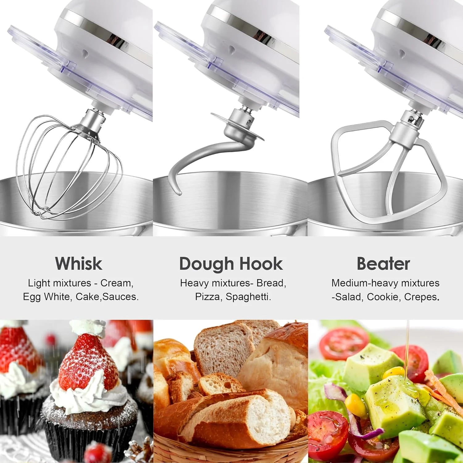 Aucma Stand Mixer,6.5-QT 660W 6-Speed Tilt-Head Food Mixer, Kitchen Electric Mixer with Dough Hook