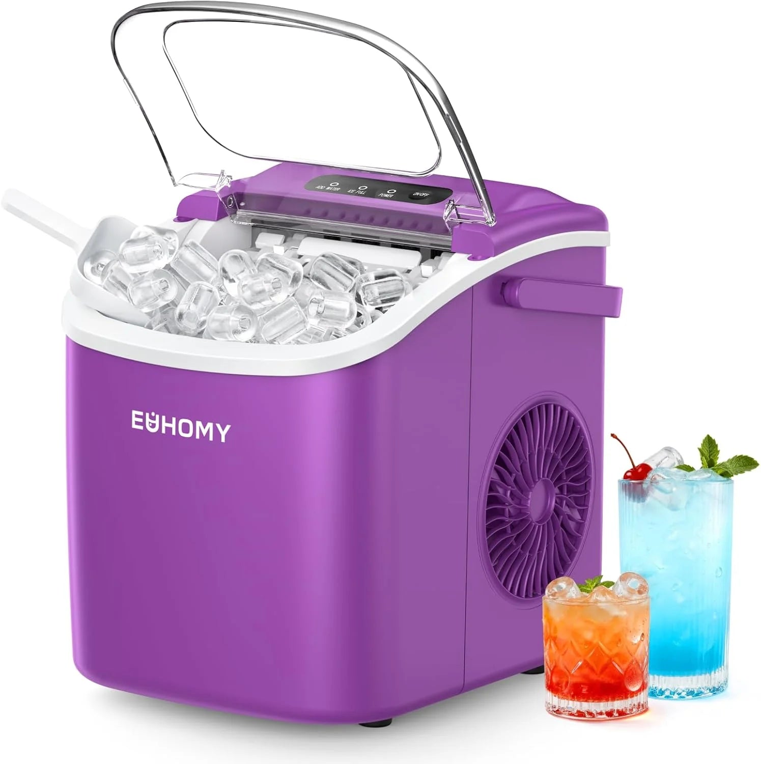 EUHOMY Countertop Ice Maker Machine with Handle, 26lbs in 24Hrs, 9 Ice Cubes Ready in 6 Mins, Auto-Cleaning Portable Ice Maker with Basket and Scoop, for Home/Kitchen/Camping/RV. (Black)