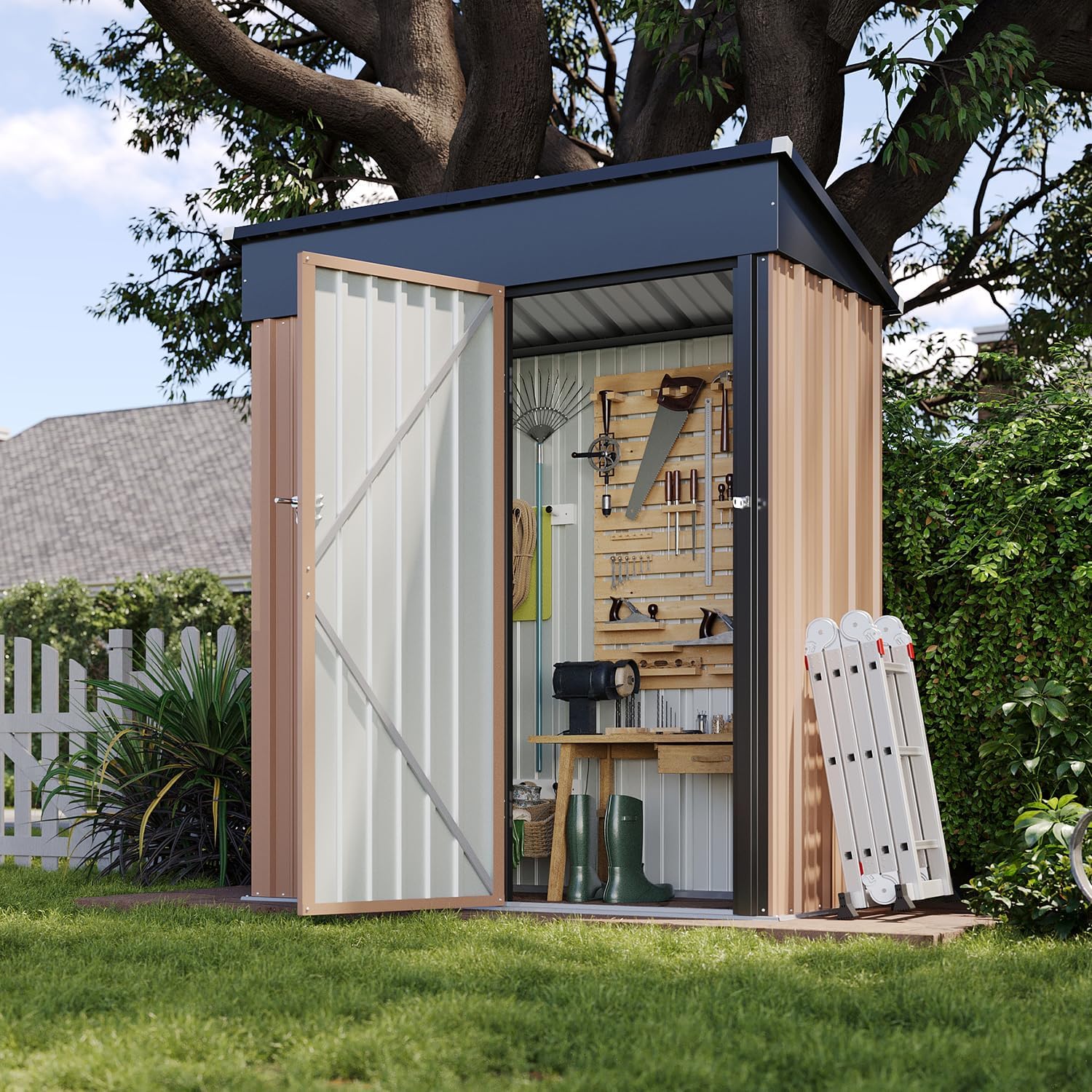 Aoxun 6.2x4 FT Shed Outdoor Storage Shed with Lockable Doors Sloping Roof Metal Garden