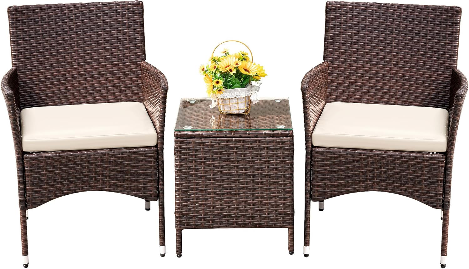 Devoko Patio Porch Furniture Sets 3 Pieces PE Rattan Wicker Chairs Outdoor Garden Furniture Sets