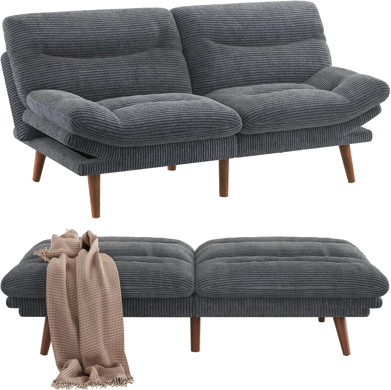 Convertible Futon Sofa Bed 66 Inch Corduroy Futon Sofa Recliner Sofa Bed for Small Spaces