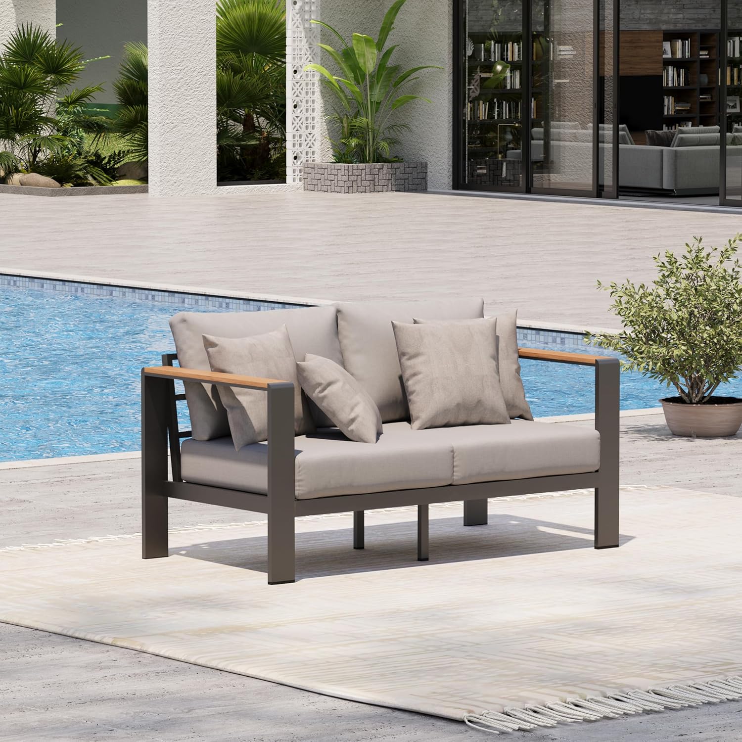 Aluminum Outdoor Patio Furniture Set with Coffee Table, 5 Piece Patio Conversation Sets, Outdoor Sectional Furniture for Porch, Balcony, Yard, Gray