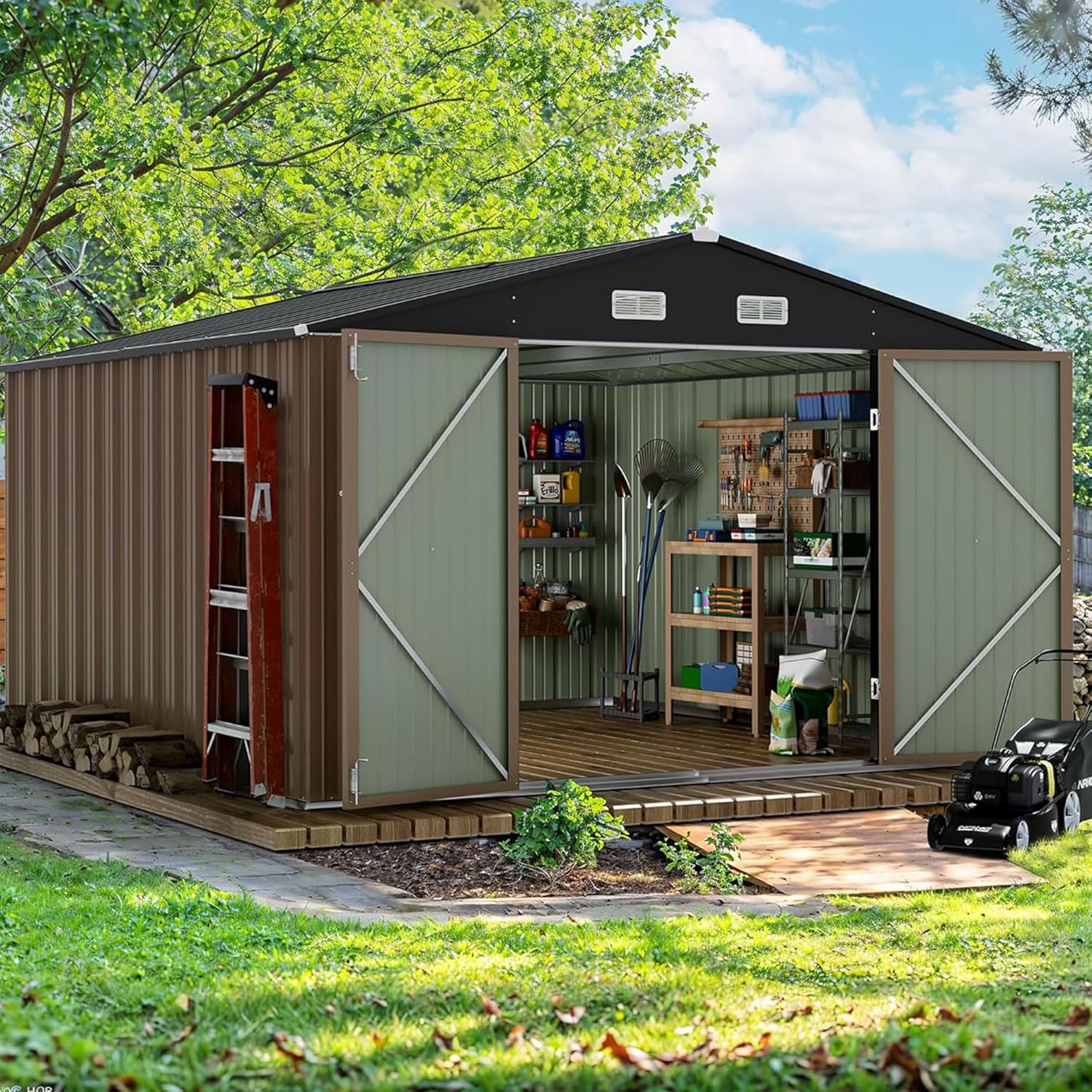 Devoko Outdoor Storage Shed 5 x 3 FT Lockable Metal Garden Shed Steel Anti-Corrosion Storage House with Single Lockable Door for Backyard Outdoor Patio