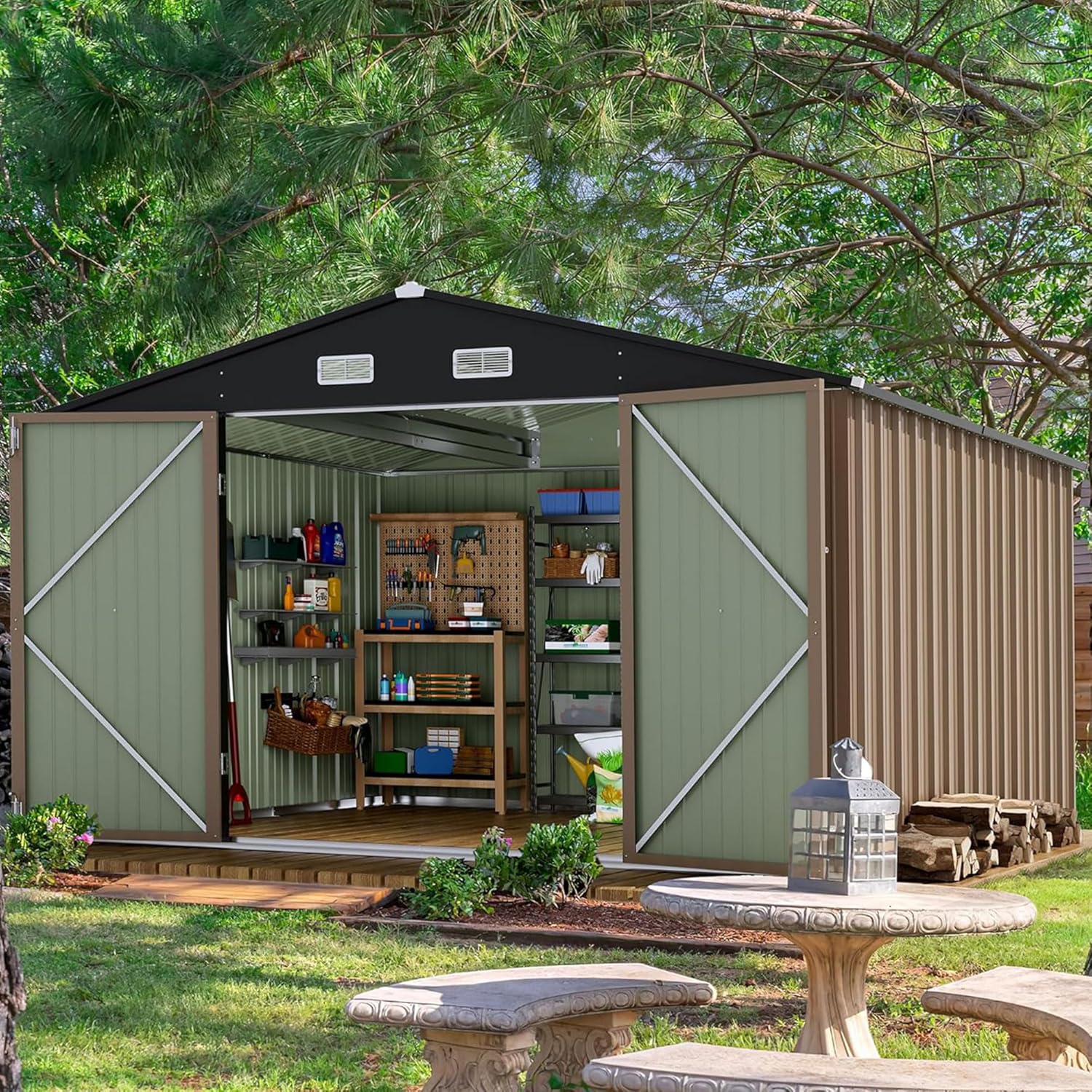 Devoko Outdoor Storage Shed 5 x 3 FT Lockable Metal Garden Steel Anti-Corrosion Storage House