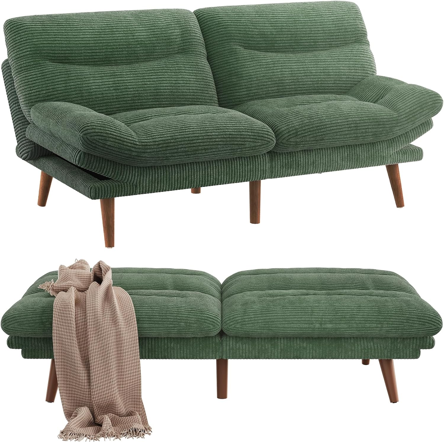 Convertible Futon Sofa Bed 66 Inch Corduroy Futon Sofa Recliner Sofa Bed for Small Spaces