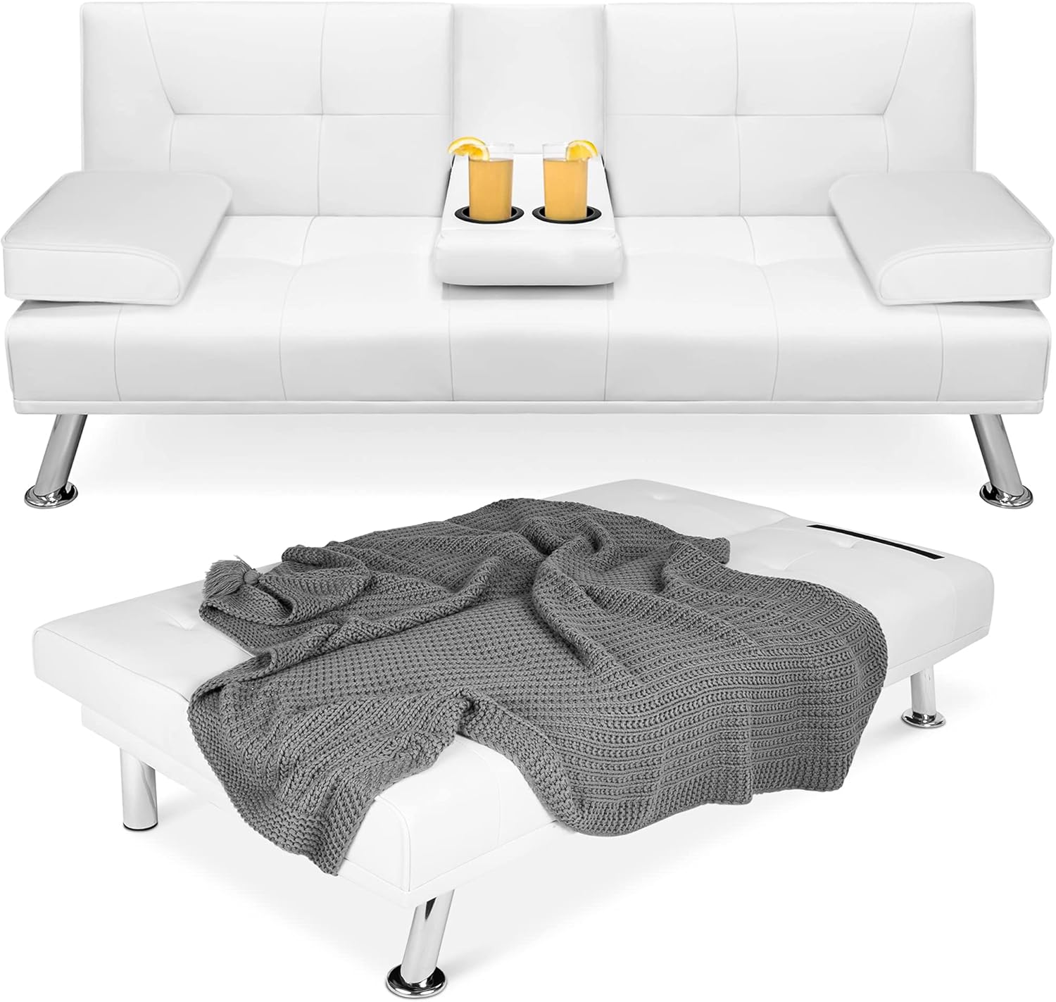 Best Choice Products Faux Leather Upholstered Modern Convertible Futon, Adjustable Folding Sofa Bed