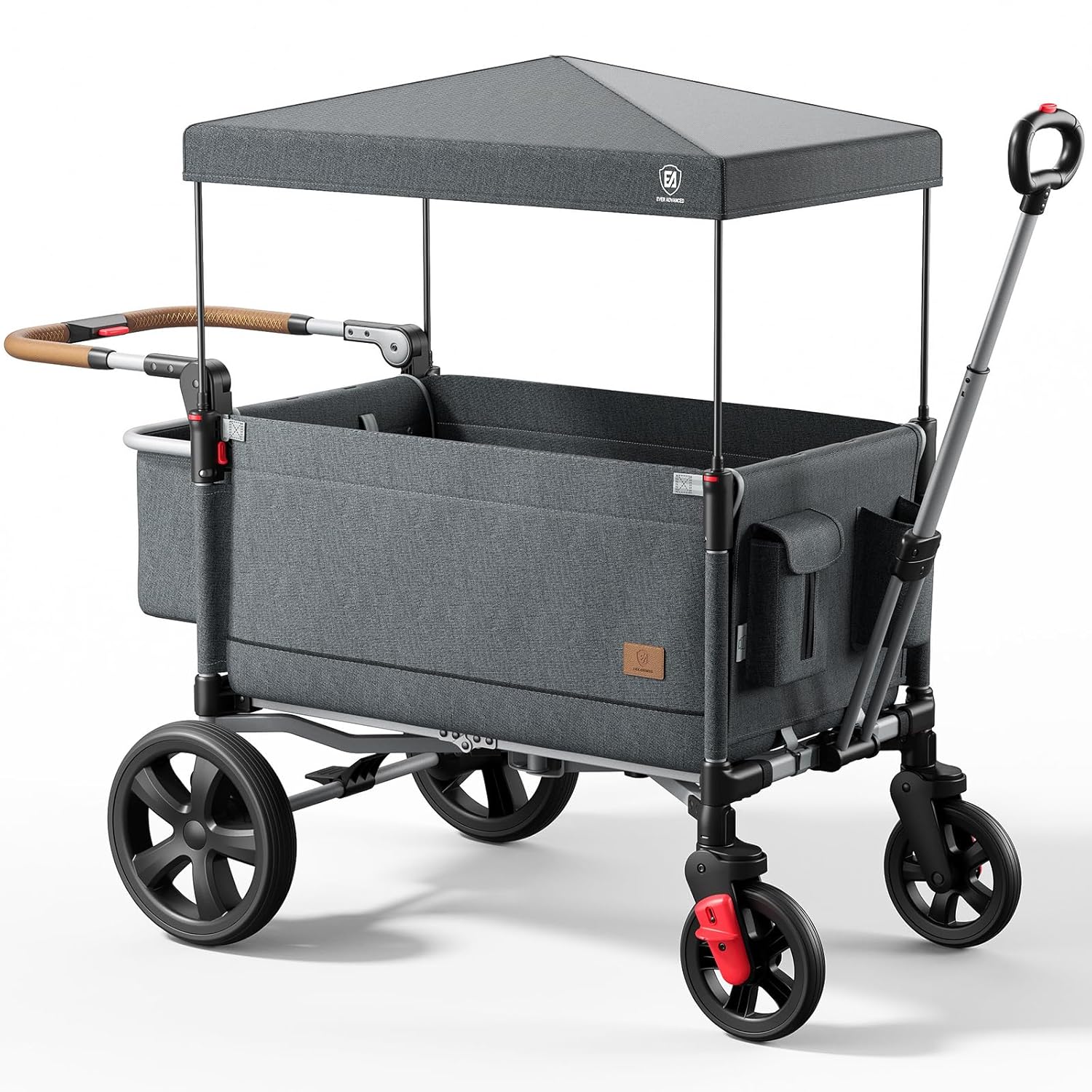 EVER ADVANCED Side-unzip Wagon Stroller for 2 Kids Push Pull Stroller with Adjustable Handle