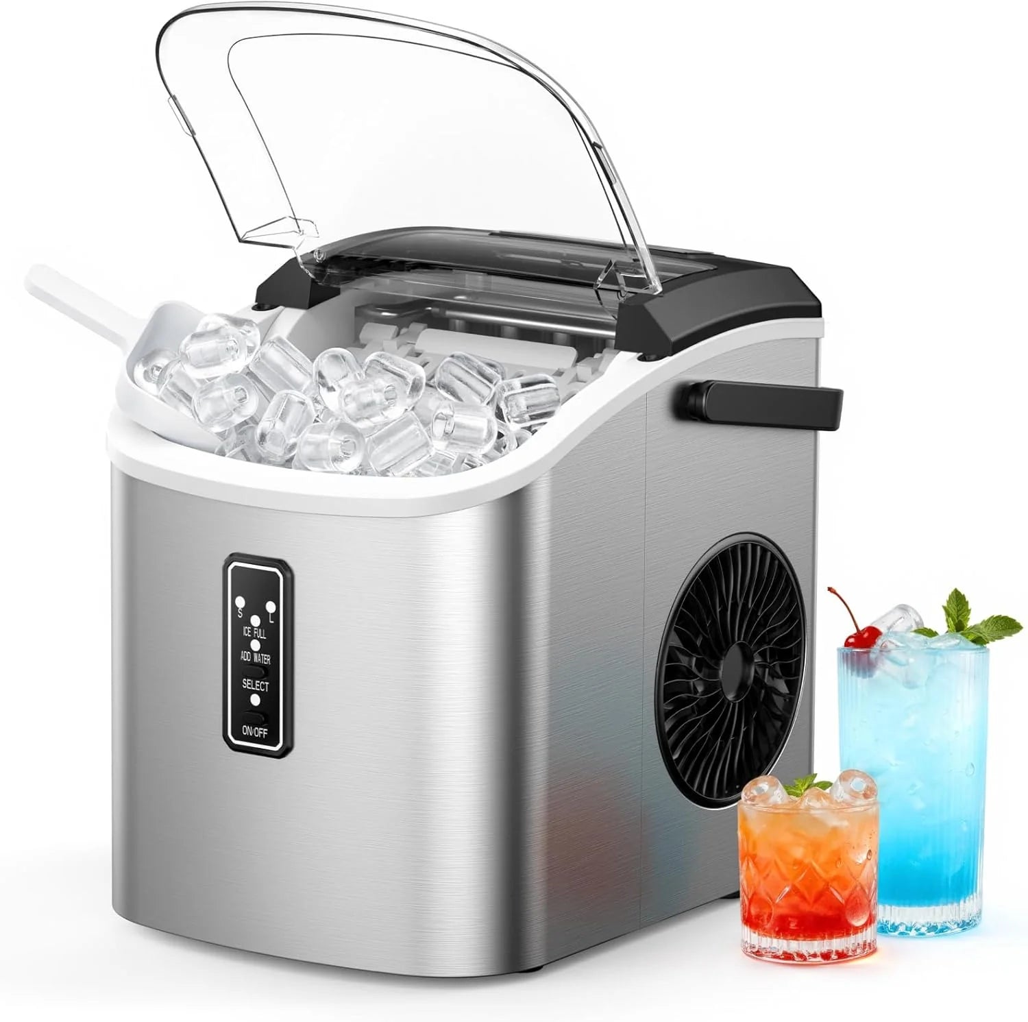 EUHOMY Ice Maker Countertop, 9 Cubes Ready in 6 Mins, 26lbs/24H, Self-Cleaning, Portable Ice Maker Machine with Carry Handle, Basket and Scoop, 2 Sizes of Bullet Ice for Home, Kitchen, Office