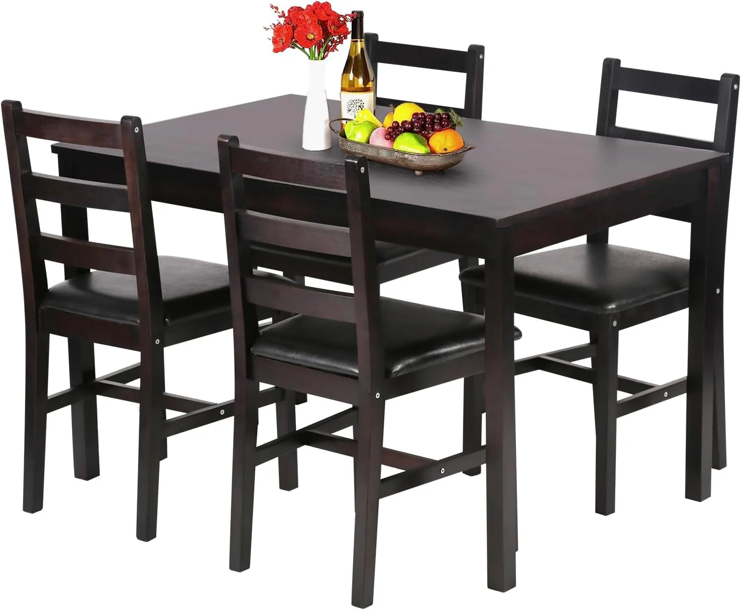 FDW 5 Piece Solid Wood Dining Table Set Space Saving Design Smooth Surface Pine Kitchen Table