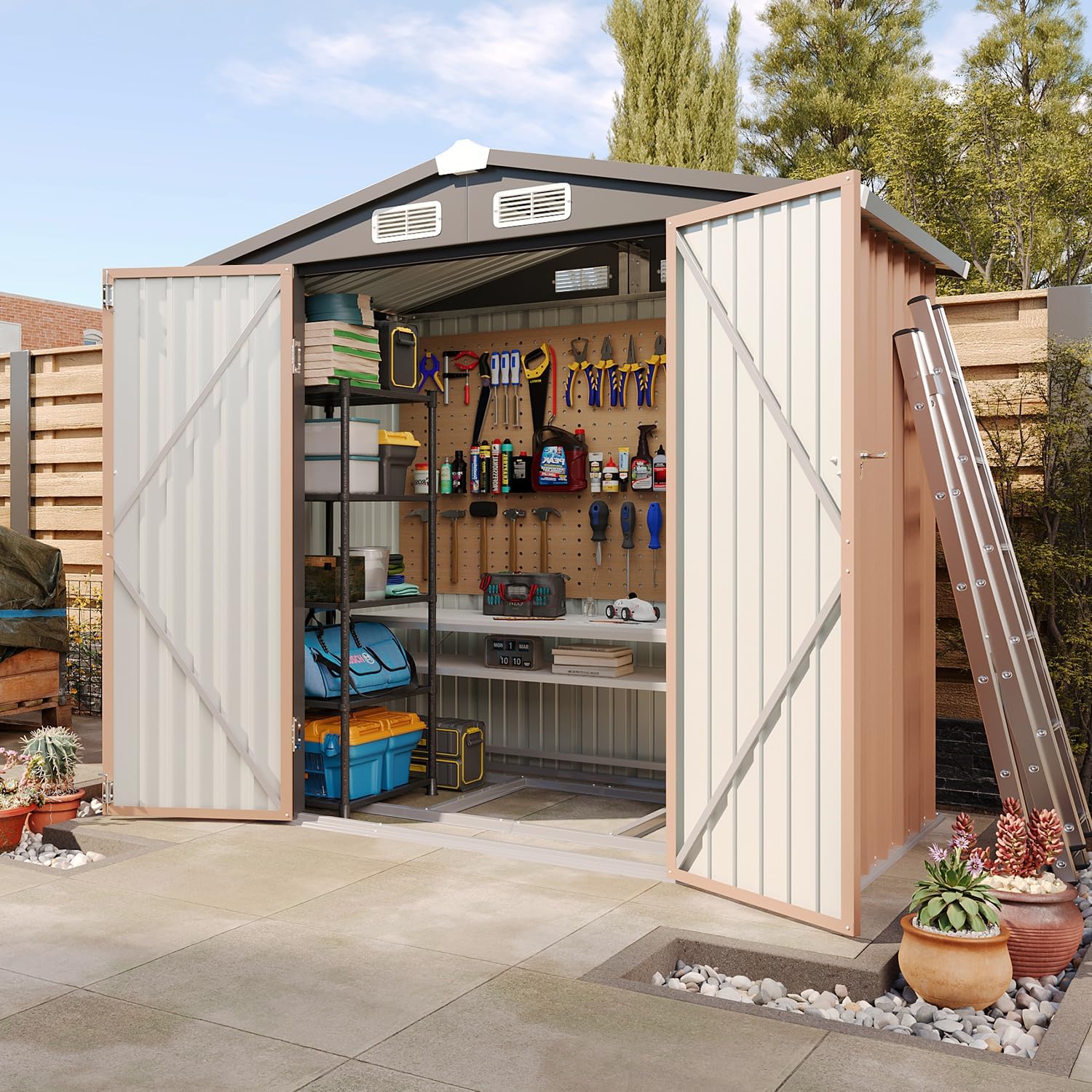 Aoxun 6.2x4 FT Shed Outdoor Storage Shed Metal Garden Shed Slooping Roof Tool Shed Bike Shed