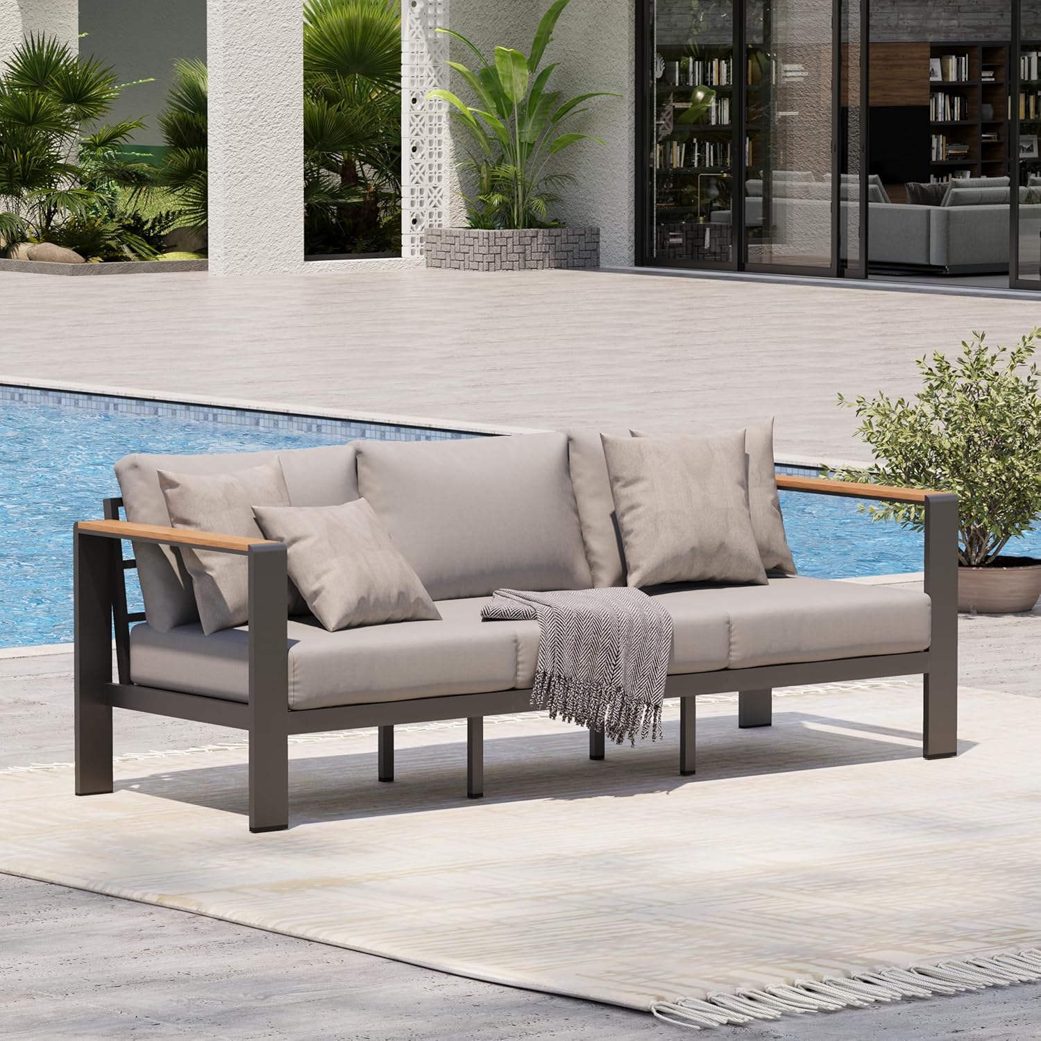 Aluminum Outdoor Patio Furniture Set with Coffee Table, 5 Piece Patio Conversation Sets, Outdoor Sectional Furniture for Porch, Balcony, Yard, Gray