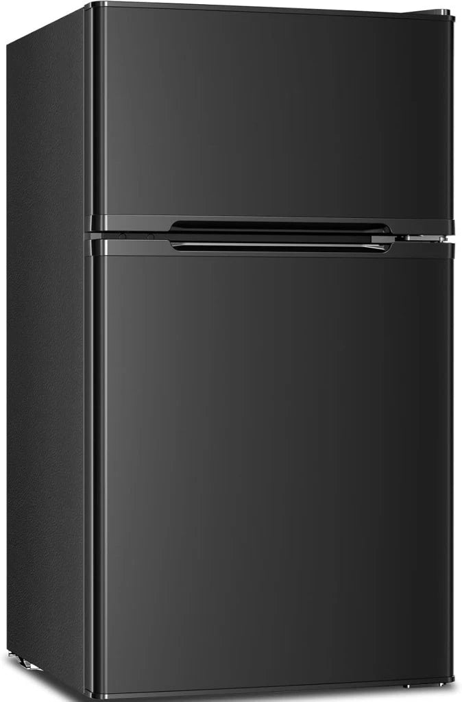Antarctic Star Compact Mini Refrigerator Separate Freezer, Small Fridge Double 2-Door Adjustable Removable Retro Stainless Steel Shelves Living room/Kitchen/Dorm/Office 3.2 cu ft.Green