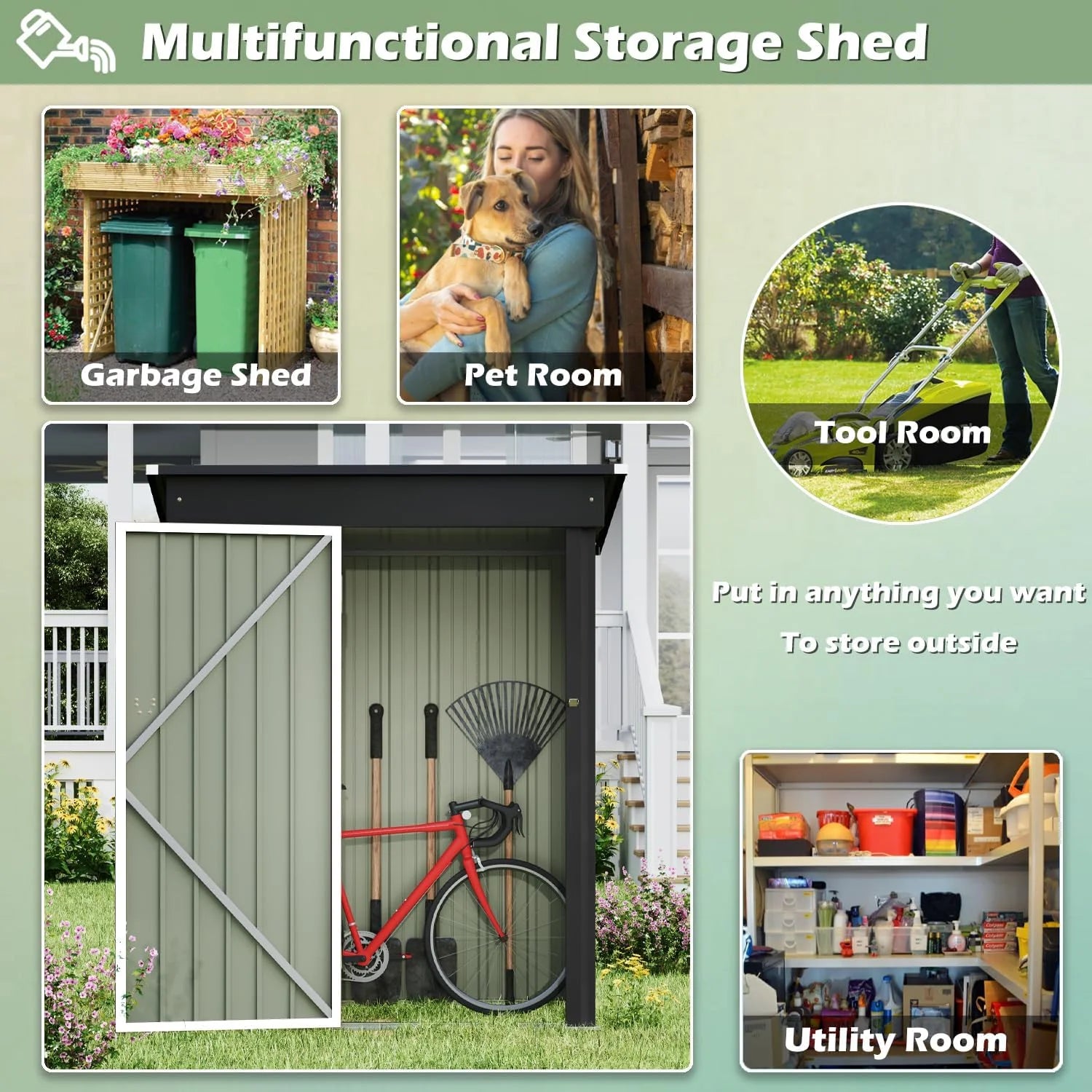 Devoko Outdoor Storage Shed 5 x 3 FT Lockable Metal Garden Shed Steel Anti-Corrosion Storage House with Single Lockable Door for Backyard Outdoor Patio